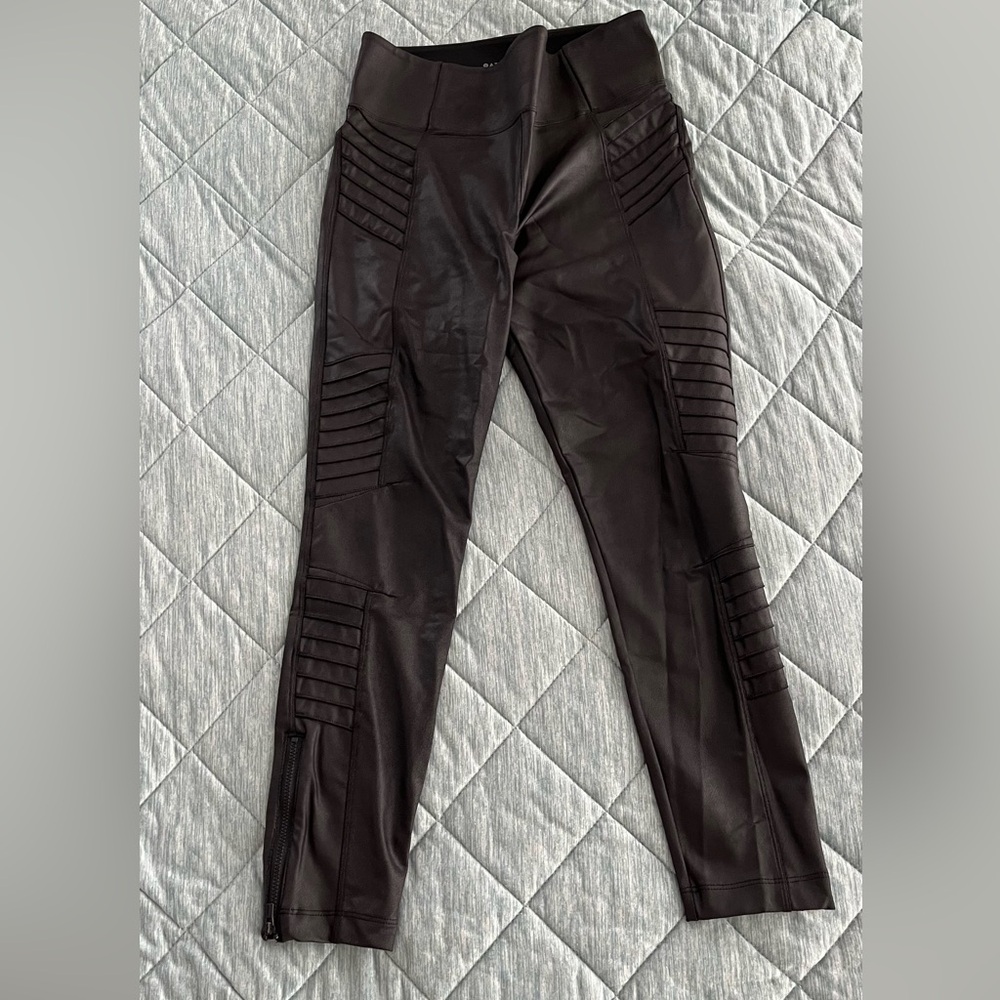 Athleta Delancey Black Faux Leather Moto Leggings-Small/Petite